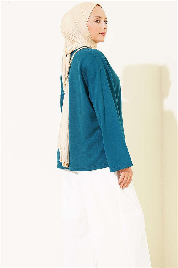 Flower Embroidered Loisha Blouse in Petroleum