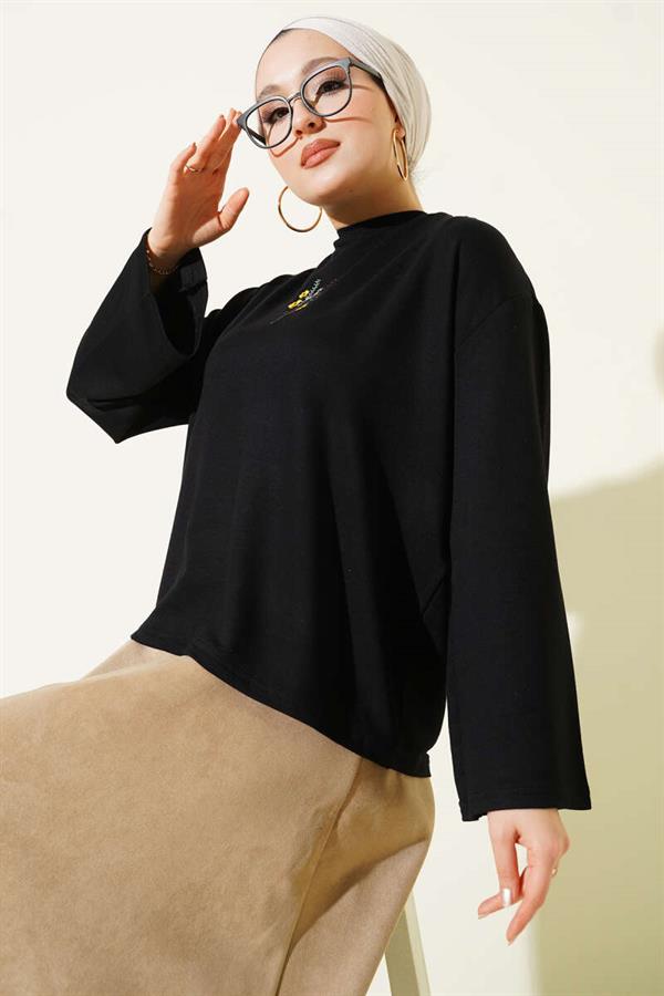 Flower Embroidered Loisha Blouse, Black