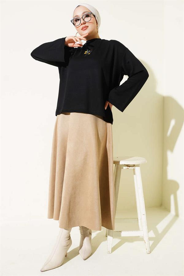 Flower Embroidered Loisha Blouse, Black
