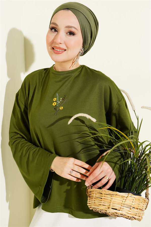 Floral Embroidered Loisha Blouse, Green