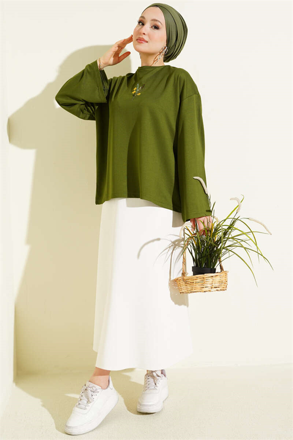 Floral Embroidered Loisha Blouse, Green