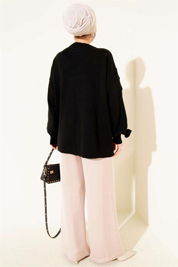 Floral Embroidered Knit Sweater Black