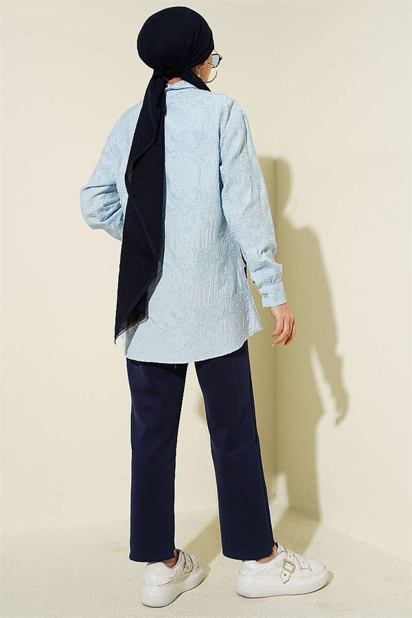 Basic Shirt with Floral Embossing, Baby Blue