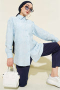 Basic Shirt with Floral Embossing, Baby Blue