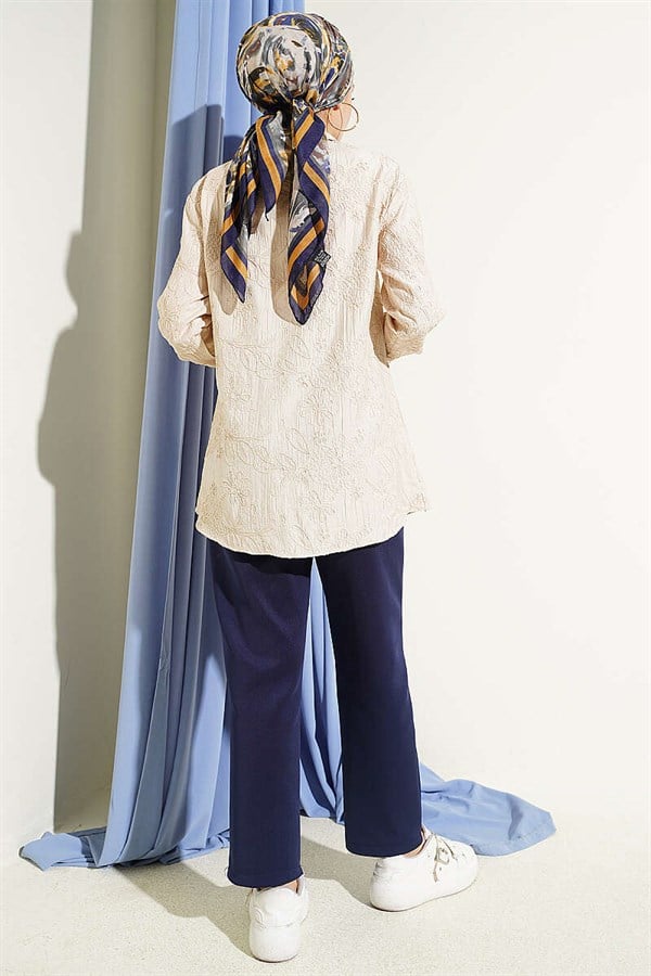 Basic Shirt with Floral Embossing, Beige