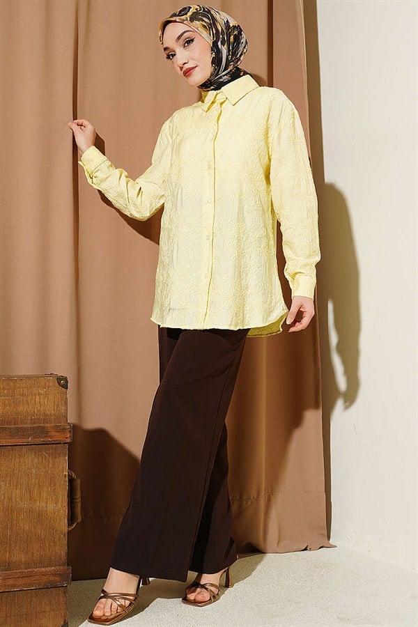 Floral Embossed Basic Shirt Yellow