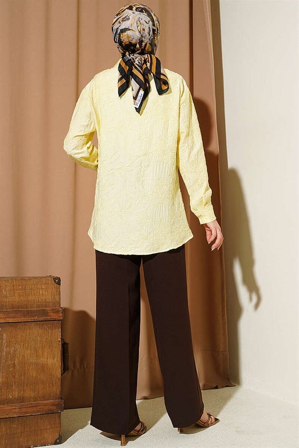 Floral Embossed Basic Shirt Yellow