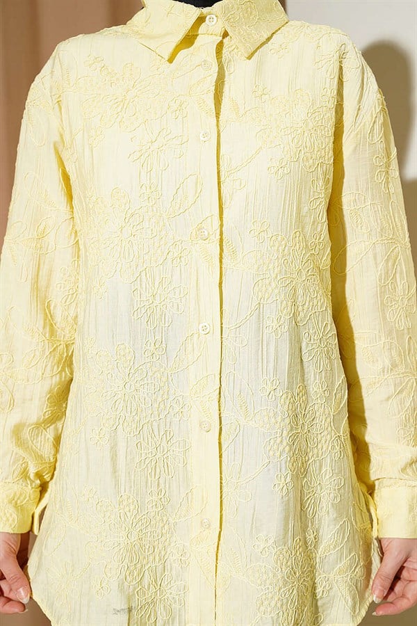 Floral Embossed Basic Shirt Yellow