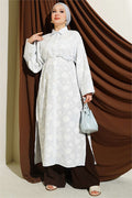 Long Tunic with Floral Embossing and Drawstring, Blue