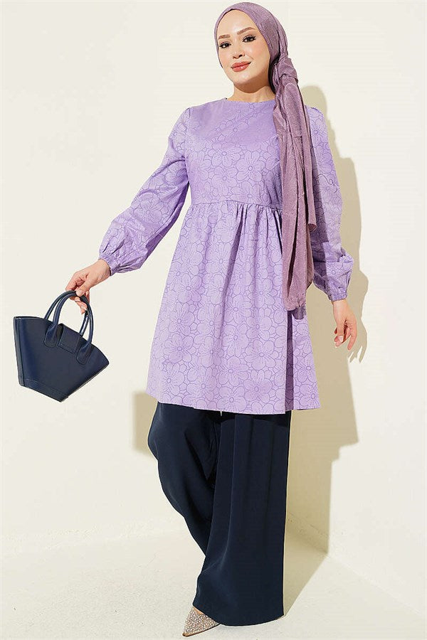 Floral Embossed Tunic Lilac