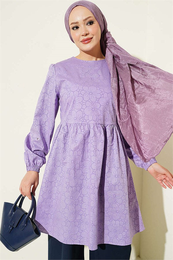 Floral Embossed Tunic Lilac