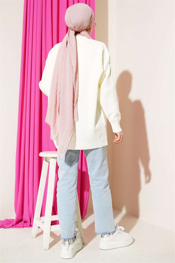 Floral Pattern Buttoned Knit Cardigan, Ecru Pink