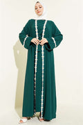 Floral Patterned Belted Abaya Emerald