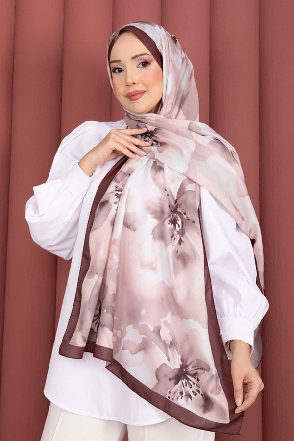 Flower Motif Scarf Series Coffee