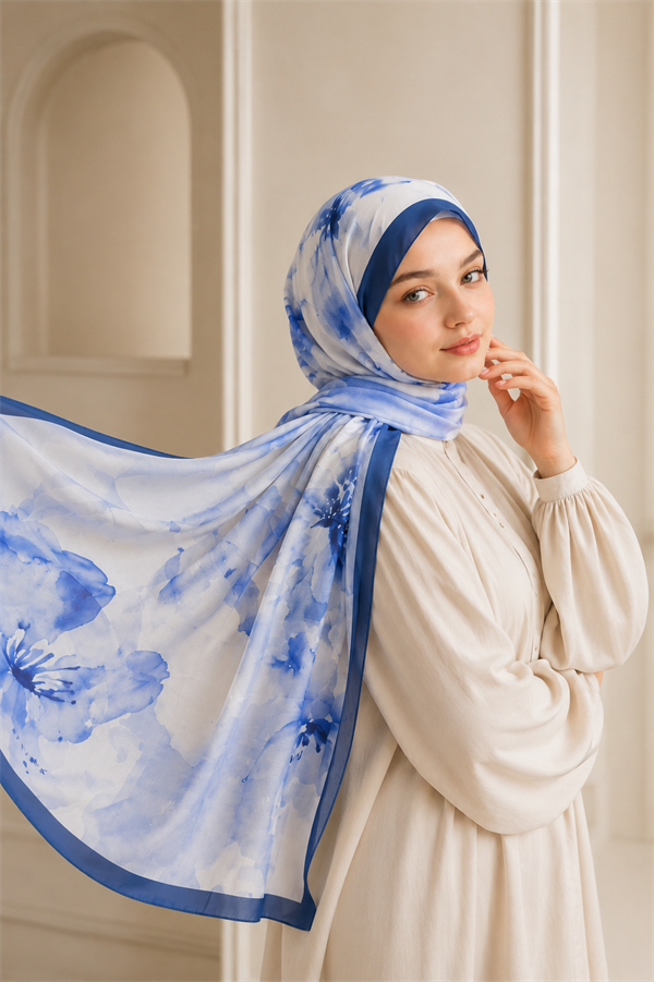 Floral Motif Scarf Series Blue
