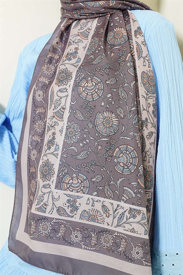 Soft Shawl with Floral Motif, Mink Color