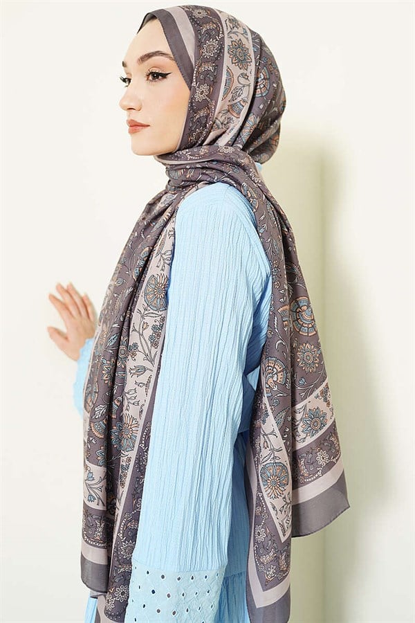 Soft Shawl with Floral Motif, Mink Color
