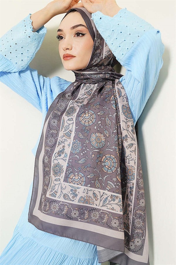 Soft Shawl with Floral Motif, Mink Color