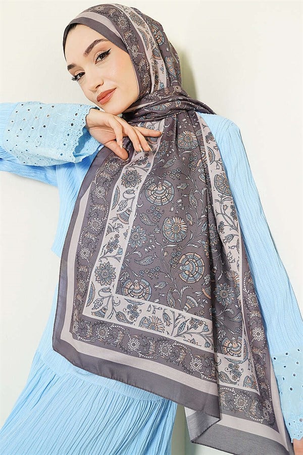 Soft Shawl with Floral Motif, Mink Color