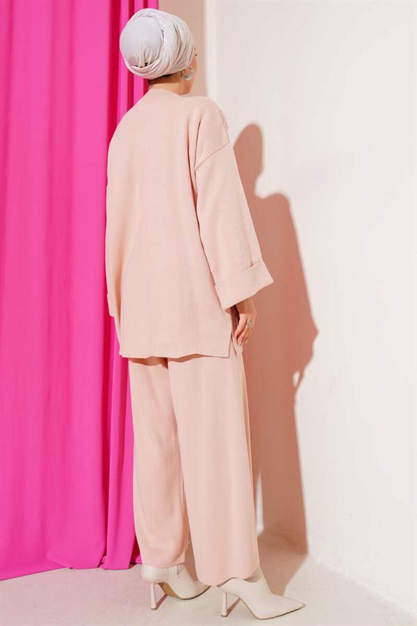 Floral Motif Knitwear 2 Piece Set Powder