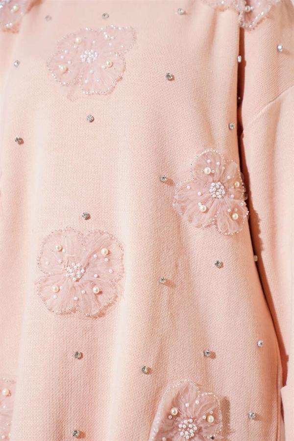 Floral Motif Knitwear 2 Piece Set Powder