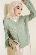 Floral Embroidered Openwork Short Knit Cardigan, Mint