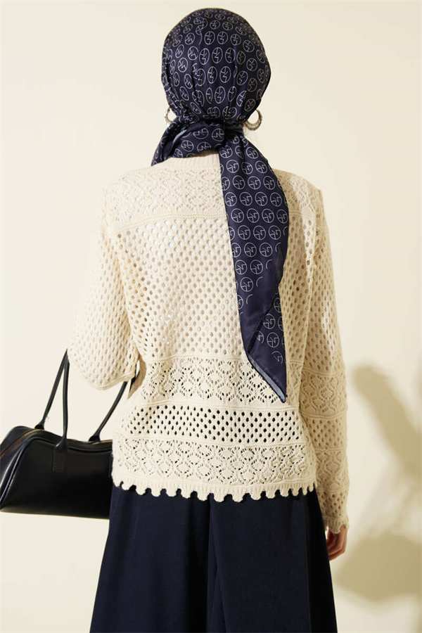 Floral Embroidered Openwork Short Knit Cardigan with Stones