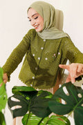 Floral Embroidery Openwork Short Knit Cardigan Green