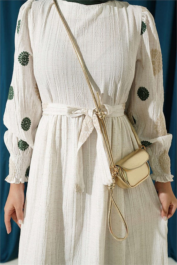 Floral Embroidered Dress, Khaki