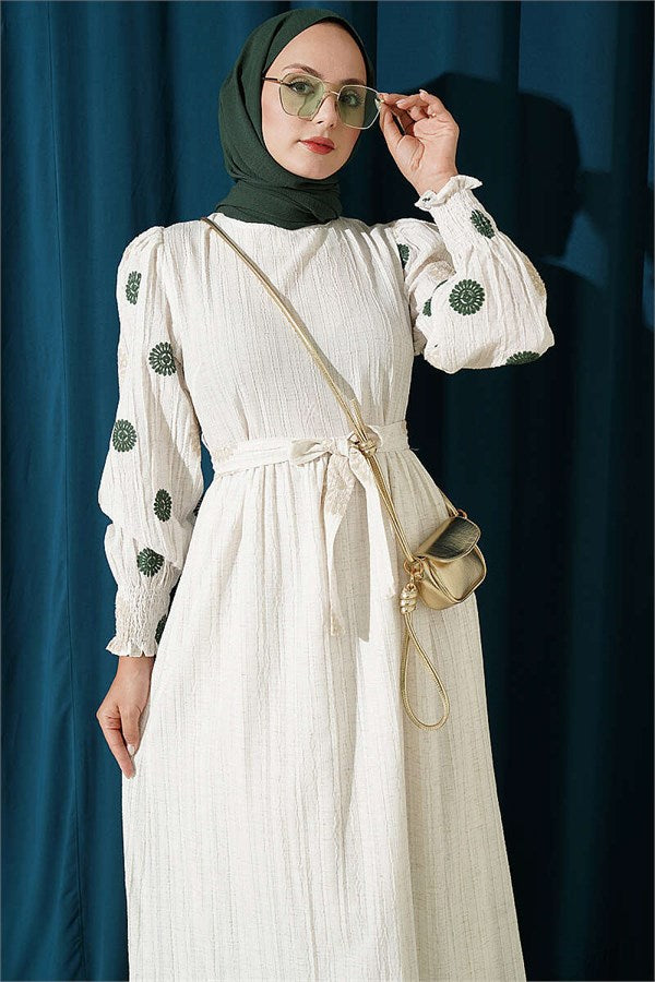 Floral Embroidered Dress, Khaki