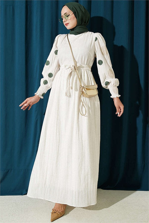 Floral Embroidered Dress, Khaki