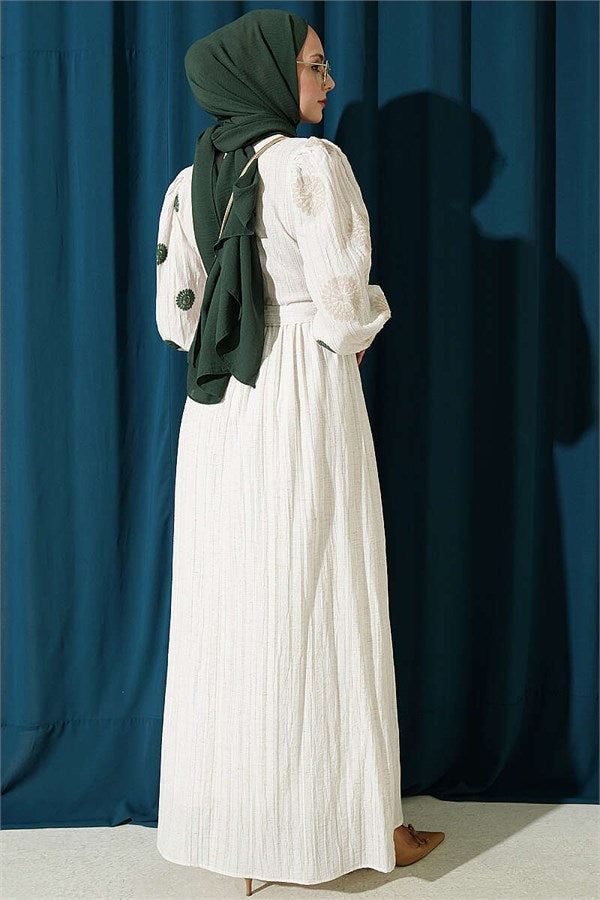 Floral Embroidered Dress, Khaki