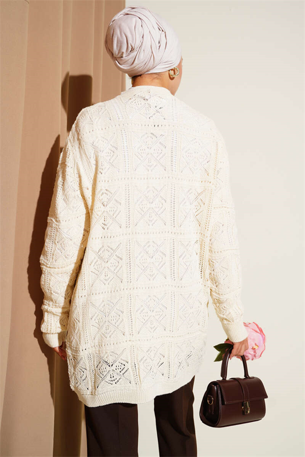Floral Embroidered Knitted Cardigan, Beige