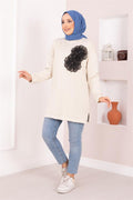 Floral Embroidered Loysha Hijab Tunic Beige