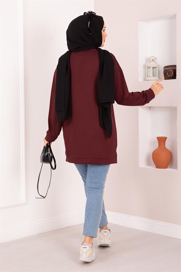 Floral Embroidered Loysha Hijab Tunic Burgundy