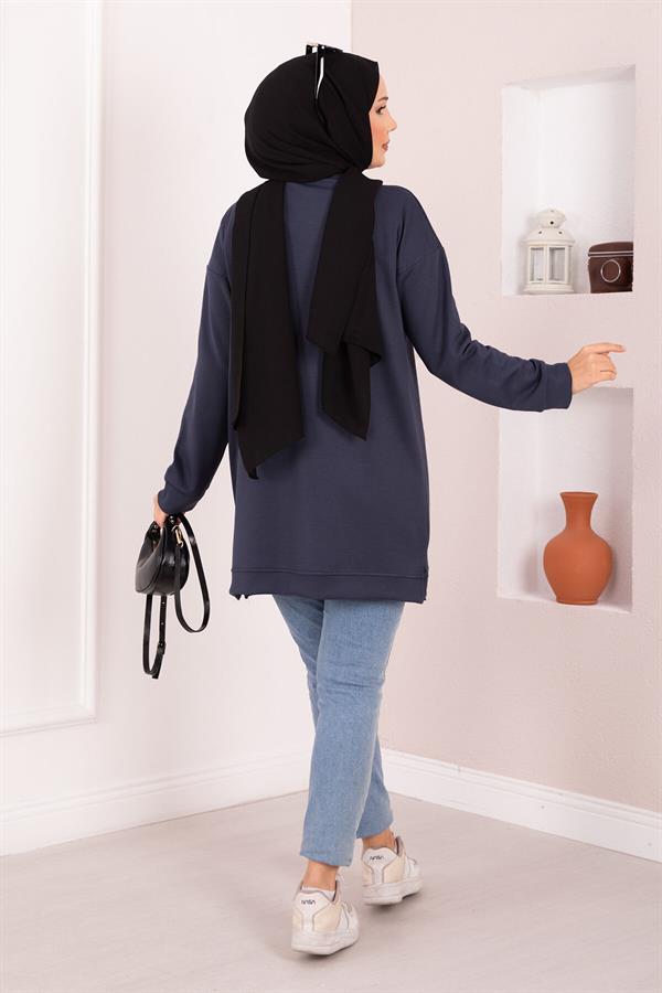Floral Embroidered Loysha Hijab Tunic in Smoke
