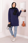 Floral Embroidered Loysha Hijab Tunic Navy Blue