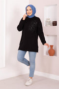 Floral Embroidered Loysha Hijab Tunic Black