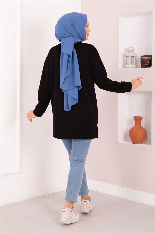 Floral Embroidered Loysha Hijab Tunic Black