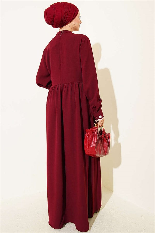 Burgundy Dress with Floral Embroidered Cape