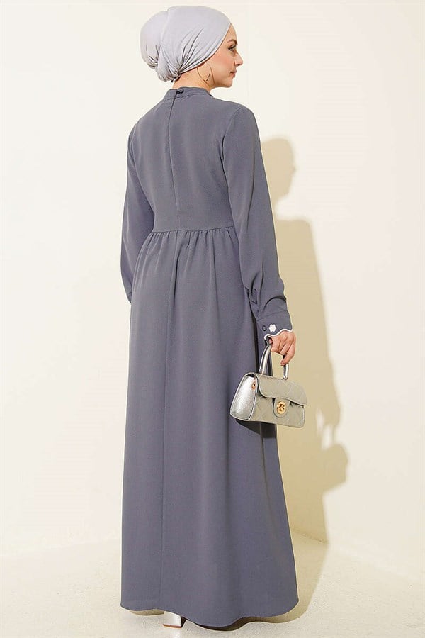 Floral Embroidered Cape Dress Grey