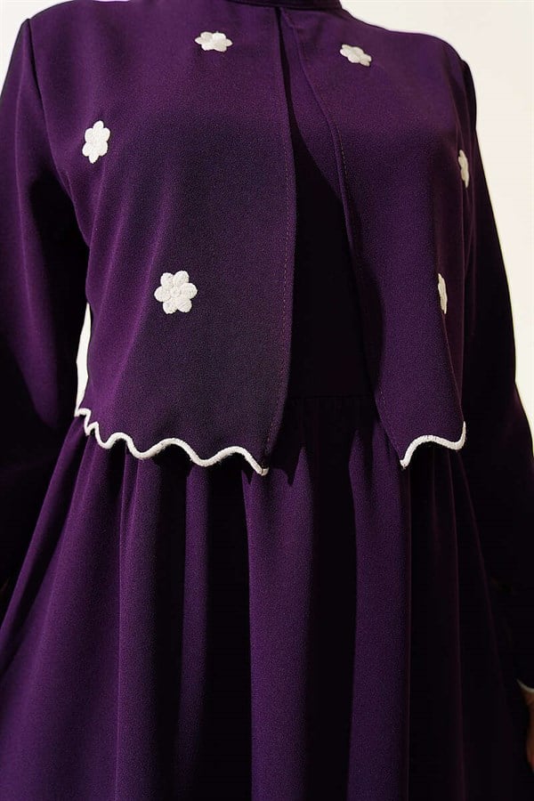 Purple Dress with Floral Embroidered Cape