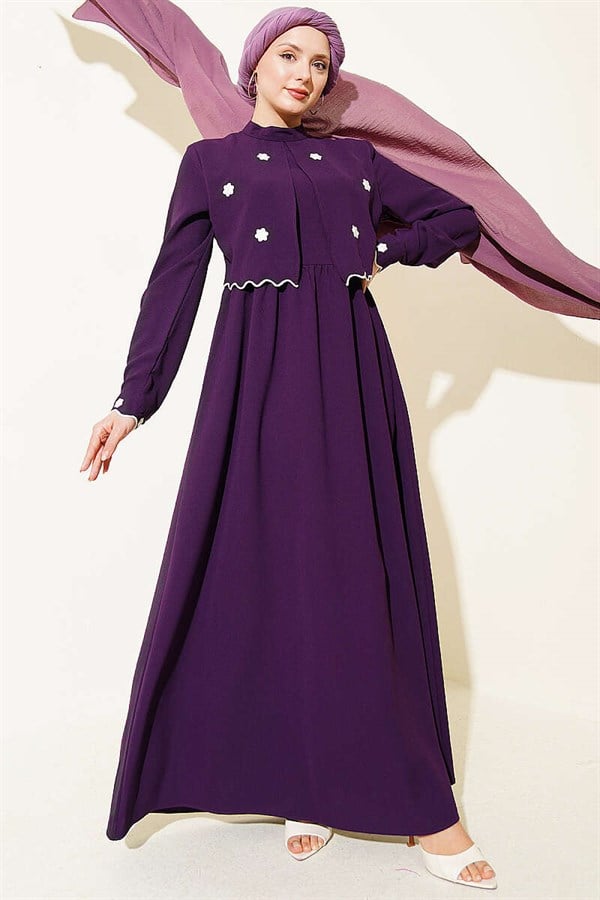 Purple Dress with Floral Embroidered Cape