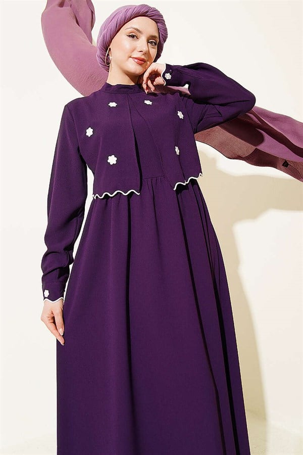 Purple Dress with Floral Embroidered Cape