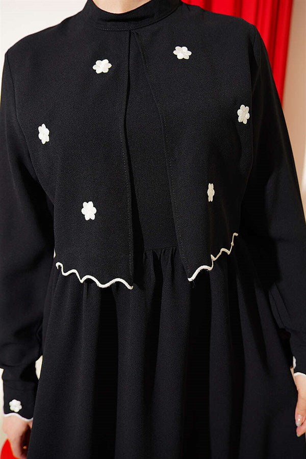 Black Dress with Floral Embroidered Cape