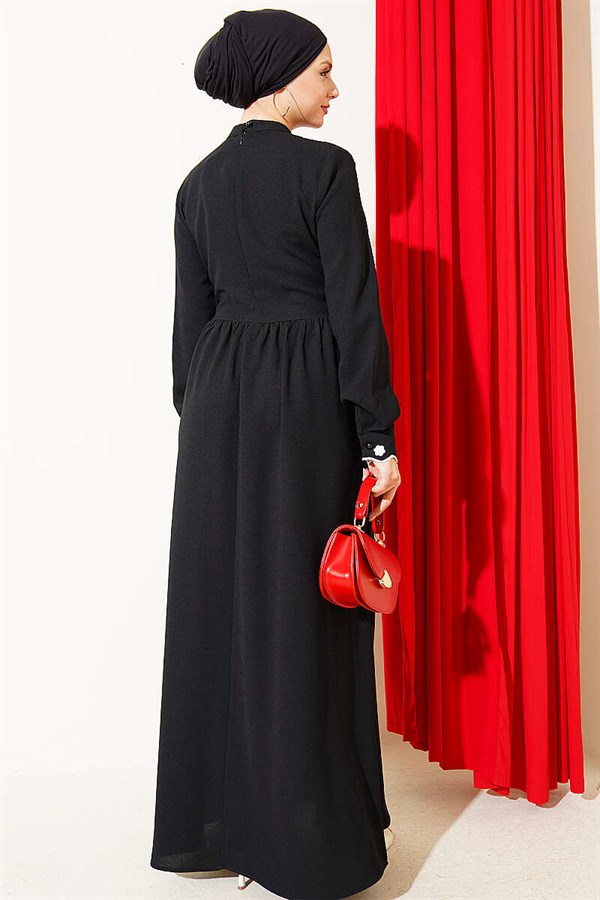 Black Dress with Floral Embroidered Cape