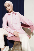 Pink Shirt with Floral Embroidery and Tie Collar