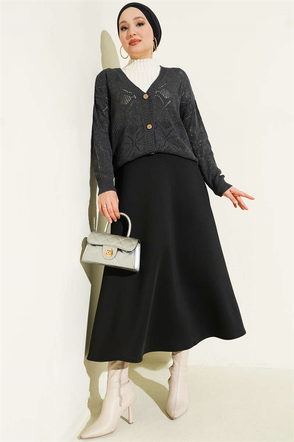 Floral Knit Buttoned Cardigan, Dark Gray