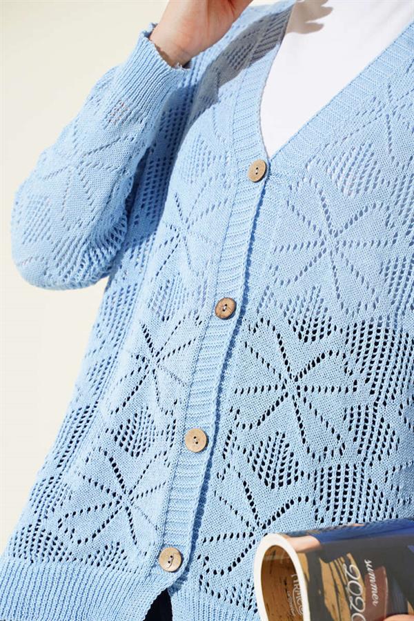Floral Knit Buttoned Cardigan Blue