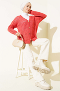 Floral Knit Buttoned Cardigan Coral